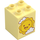 Duplo Jaune Clair Brillant Brique 2 x 2 x 2 avec Sun et Clouds (31110 / 105428)