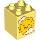 Duplo Bright Light Yellow Brick 2 x 2 x 2 with Sun and Clouds (31110 / 105428)