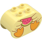 Duplo Helder lichtgeel Steen 2 x 4 x 2 met Afgeronde uiteinden met Eend Lichaam en Watermelon (6448 / 92737)