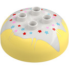 Duplo Helder lichtgeel Rond Steen 4 x 4 met Dome Top met Multi-coloured Sterren (29051 / 110186)