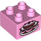 Duplo Leuchtend rosa Backstein 2 x 2 mit Celebration Cake (3437 / 15947)