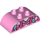 Duplo Bright Pink Brick 2 x 4 with Curved Sides with spotty bow and balloons (38644 / 98223)