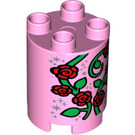 Duplo Rosa brillante Rotondo Mattoncino 2 x 2 x 2 con Rosso Roses e Vines (16584 / 98225)