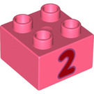 Duplo Coral Brick 2 x 2 with "2" (3437 / 66026)