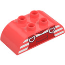 Duplo Coral Brick 2 x 4 with Curved Sides with Hearts and Dungarees (98223 / 105441)