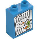 Duplo Tmavě azurová Kostka 1 x 2 x 2 s Pes a carrots se spodní trubičkou (15847 / 104342)