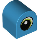 Duplo Dark Azure Brick 2 x 2 x 2 with Curved Top with White Spot and Lime Circled Eye Looking Left (3664 / 43796)