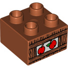 Duplo Dark Orange Brick 2 x 2 with Wood Box and Two Apples (47718 / 53484)