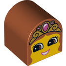 Duplo Dark Orange Brick 2 x 2 x 2 with Curved Top with Girl Face with Crown (3664 / 13862)