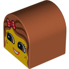 Duplo Dark Orange Brick 2 x 2 x 2 with Curved Top with Girls Face with Bow (3664 / 99880)