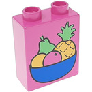 Duplo Dark Pink Brick 1 x 2 x 2 with Fruit Bowl without Bottom Tube (4066)
