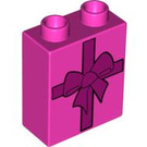 Duplo Dunkelpink Stein 1 x 2 x 2 mit Rosa Ribbon / Gift ohne Unterrohr (4066 / 54828)