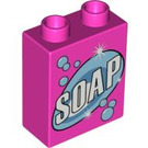 Duplo Mørk lyserød Klods 1 x 2 x 2 med Soap uden bundrør (4066 / 61258)