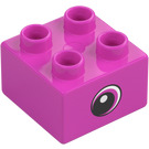 Duplo Dark Pink Brick 2 x 2 with Eye looking left (37396 / 37397)