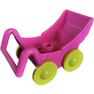 Duplo Dark Pink Pram with Larger Yellow Wheels (74202 / 88206)