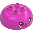 Duplo Dark Pink Round Brick 4 x 4 with Dome Top with Face with Tears (101564 / 110319)