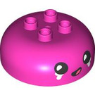 Duplo Dark Pink Round Brick 4 x 4 with Dome Top with Face with Tears (101564 / 110319)