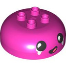 Duplo Dark Pink Round Brick 4 x 4 with Dome Top with Face with Tears (18488 / 101564)