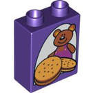 Duplo Mørk lilla Kloss 1 x 2 x 2 med Teddy Bjørn med Biscuits uten bunnrør (4066 / 61250)