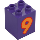 Duplo Viola scuro Mattoncino 2 x 2 x 2 con '9' (13172 / 28937)