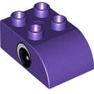 Duplo Dunkles Violett Stein 2 x 3 mit Gebogenes Oberteil mit Auge mit Klein Weiß Spot (10446 / 13858)