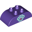 Duplo Dunkelviolett Stein 2 x 4 mit Gebogen Seiten mit Paw Print und Rosa Herz (26377 / 98223)