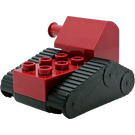 Duplo Dark Red Backhoe Caterpillar with 4 wheels on underside and fake treads (52296)