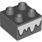 Duplo Tmavě kamenná šedá Kostka 2 x 2 s Bílá Snow (1364 / 3437)