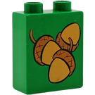 Duplo Green Brick 1 x 2 x 2 with Acorns without Bottom Tube (4066)