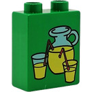 Duplo Green Brick 1 x 2 x 2 with Lemonade Pitcher and Glasses without Bottom Tube (4066)