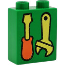 Duplo Verde Mattoncino 1 x 2 x 2 con Cacciavite e Wrench senza tubo inferiore (4066)