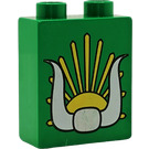 Duplo Green Brick 1 x 2 x 2 with Sun and Horns without Bottom Tube (4066)