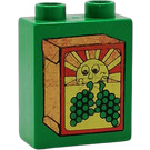 Duplo Green Brick 1 x 2 x 2 with Sunshine and Grapes without Bottom Tube (4066)