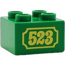 Duplo Grøn Klods 2 x 2 med "523" (3437)