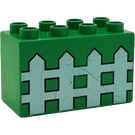 Duplo Green Brick 2 x 4 x 2 with white picket fence (31111)