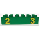 Duplo Green Brick 2 x 6 with yellow numbers two and three (2300)