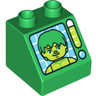 Duplo Grün Schrägstein 2 x 2 x 1.5 (45°) mit Grün Figur auf Monitor (6474 / 36625)