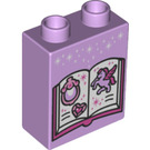 Duplo Lavender Brick 1 x 2 x 2 with Spell book, pegasus gems and stars with Bottom Tube (15847 / 26409)