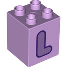 Duplo Lavender Brick 2 x 2 x 2 with Letter "L" Decoration (31110 / 65929)