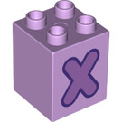 Duplo Lavender Brick 2 x 2 x 2 with Letter "X" Decoration (31110 / 65975)