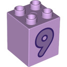 Duplo Lavender Brick 2 x 2 x 2 with Number 9 (31110 / 77926)