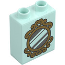 Duplo Light Aqua Brick 1 x 2 x 2 with Mirror with Bottom Tube (15847 / 101574)