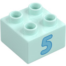 Duplo Light Aqua Brick 2 x 2 with '5' (3437 / 74766)