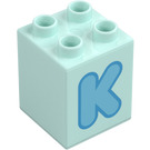 Duplo Helles Aqua Stein 2 x 2 x 2 mit Letter "K" Deko (31110 / 65928)