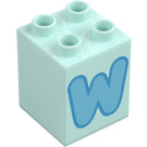 Duplo Helles Aqua Stein 2 x 2 x 2 mit Letter "W" Deko (31110 / 65951)