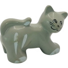 Duplo Light Gray Cat (Stretching) with Tail Curled Towards Head and White Patches (31102 / 48835)