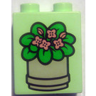 Duplo Light Green Brick 1 x 2 x 2 with Flower in Pot without Bottom Tube (4066)