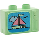 Duplo Light Green Television with Boat scene (4916)