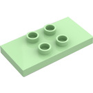 Duplo Ljusgrön Bricka 2 x 4 x 0.33 med 4 Centrum Knoppar (Tunn) (4121)