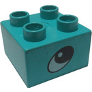 Duplo Light Turquoise Brick 2 x 2 with Eye (3437 / 45166)
